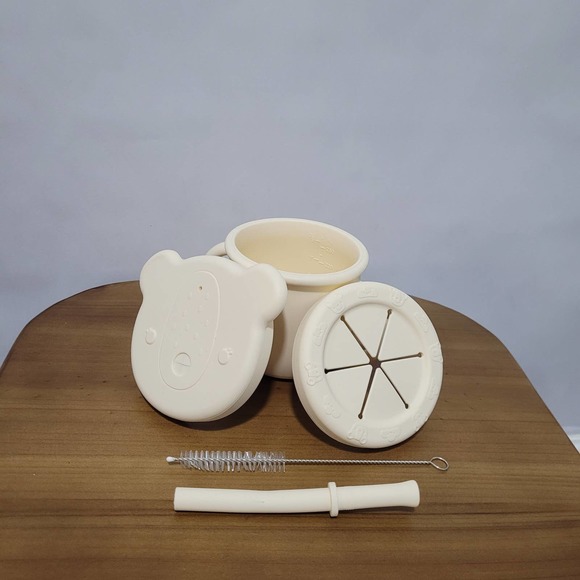 Silicone Training Cup With Straw & Snack Lid (Beige) - Picture 1 of 5